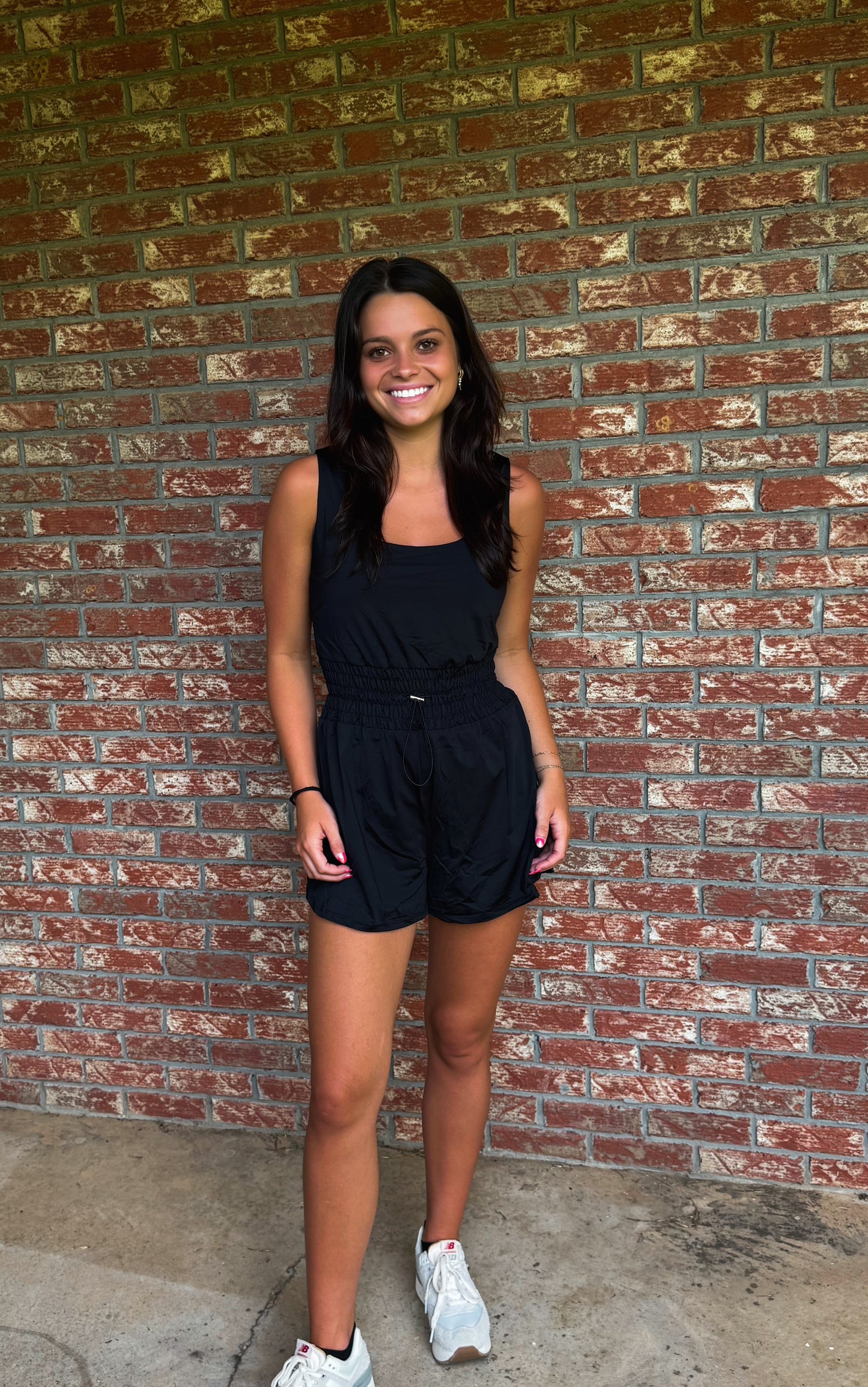 Solid Sleeveless Drawstring Waist Romper