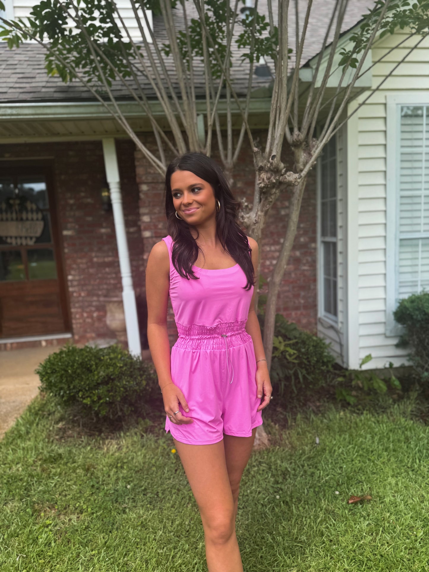 Solid Sleeveless Drawstring Waist Romper