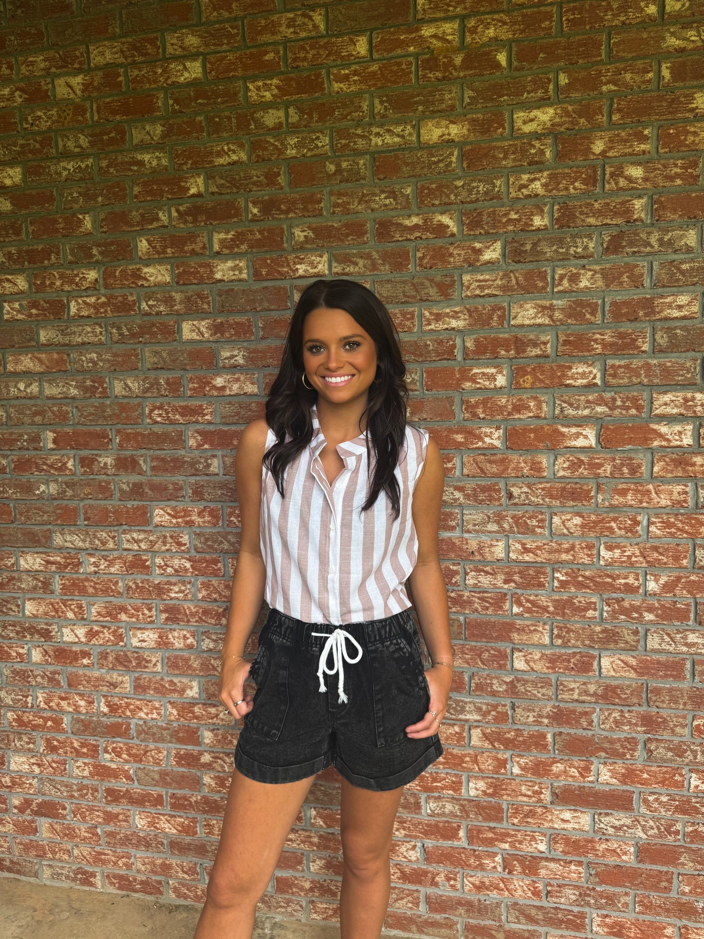 Stripe Casual Button Down Sleeveless Shirt