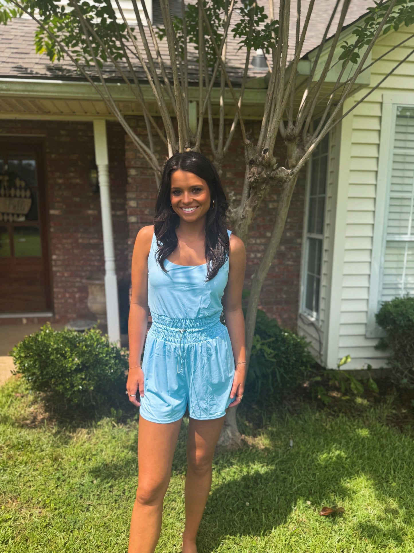 Solid Sleeveless Drawstring Waist Romper