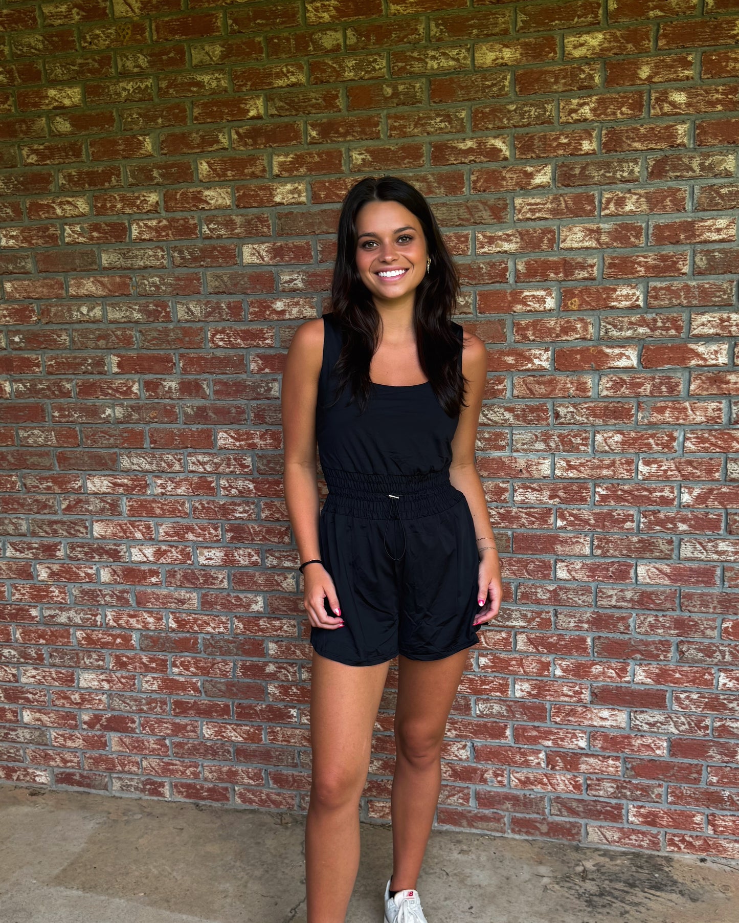 Solid Sleeveless Drawstring Waist Romper