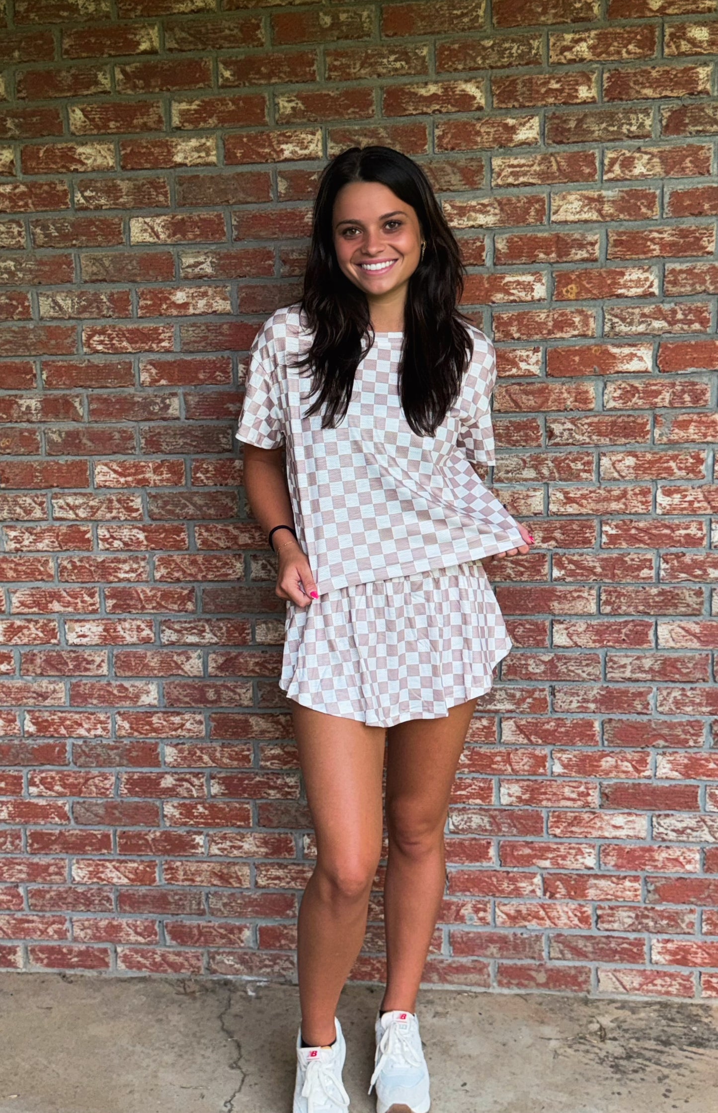 Checkerboard Top & High Waist Skorts 2 Piece Set