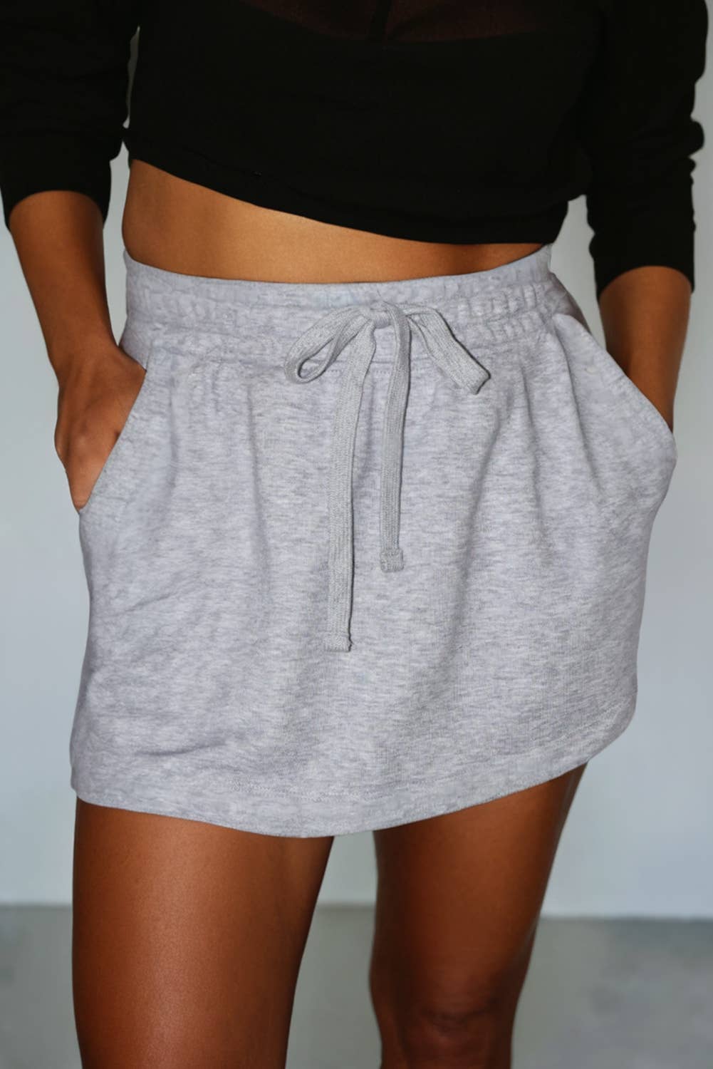 Casual Drawstring Mini French Terry Skort