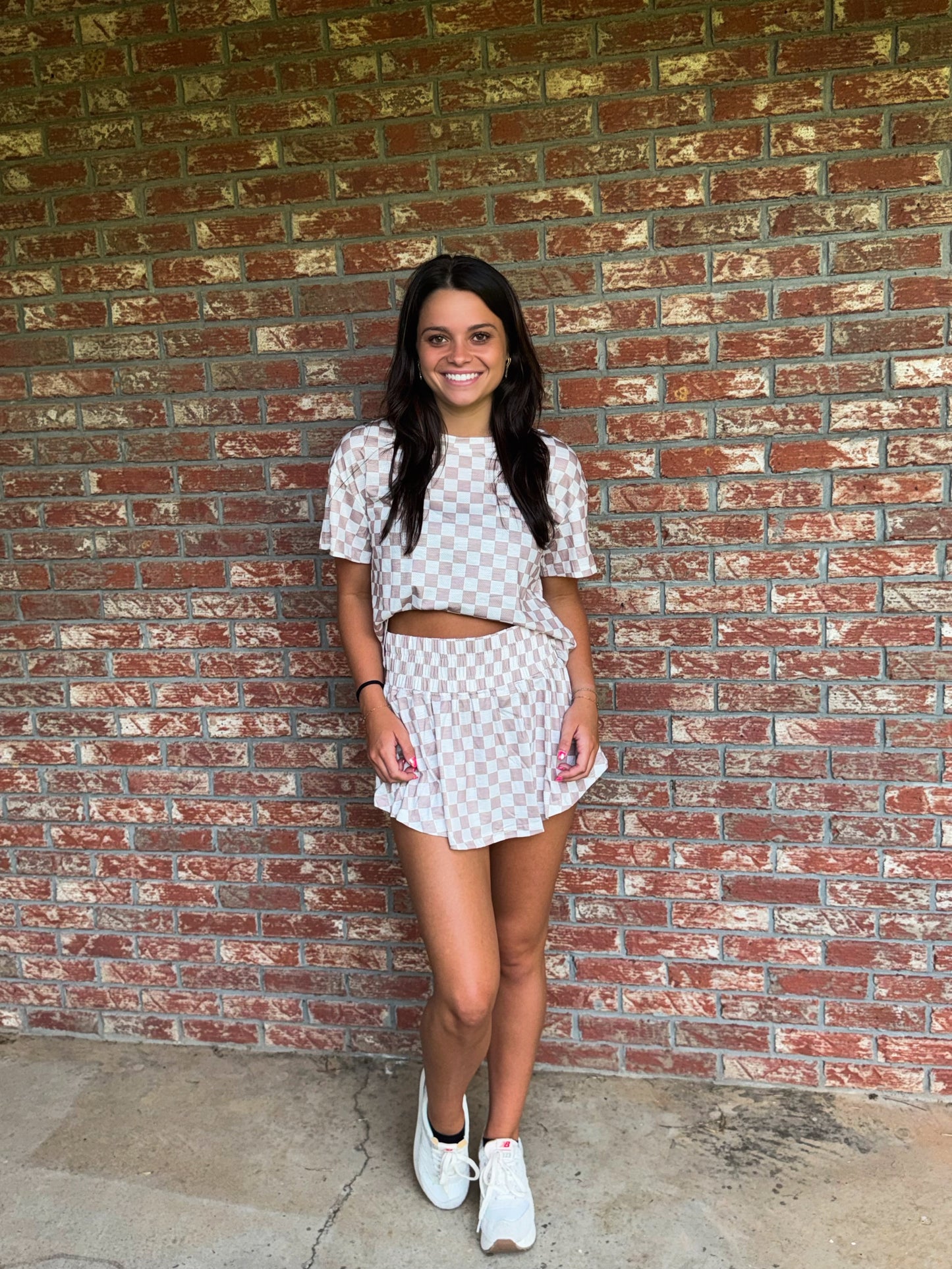 Checkerboard Top & High Waist Skorts 2 Piece Set