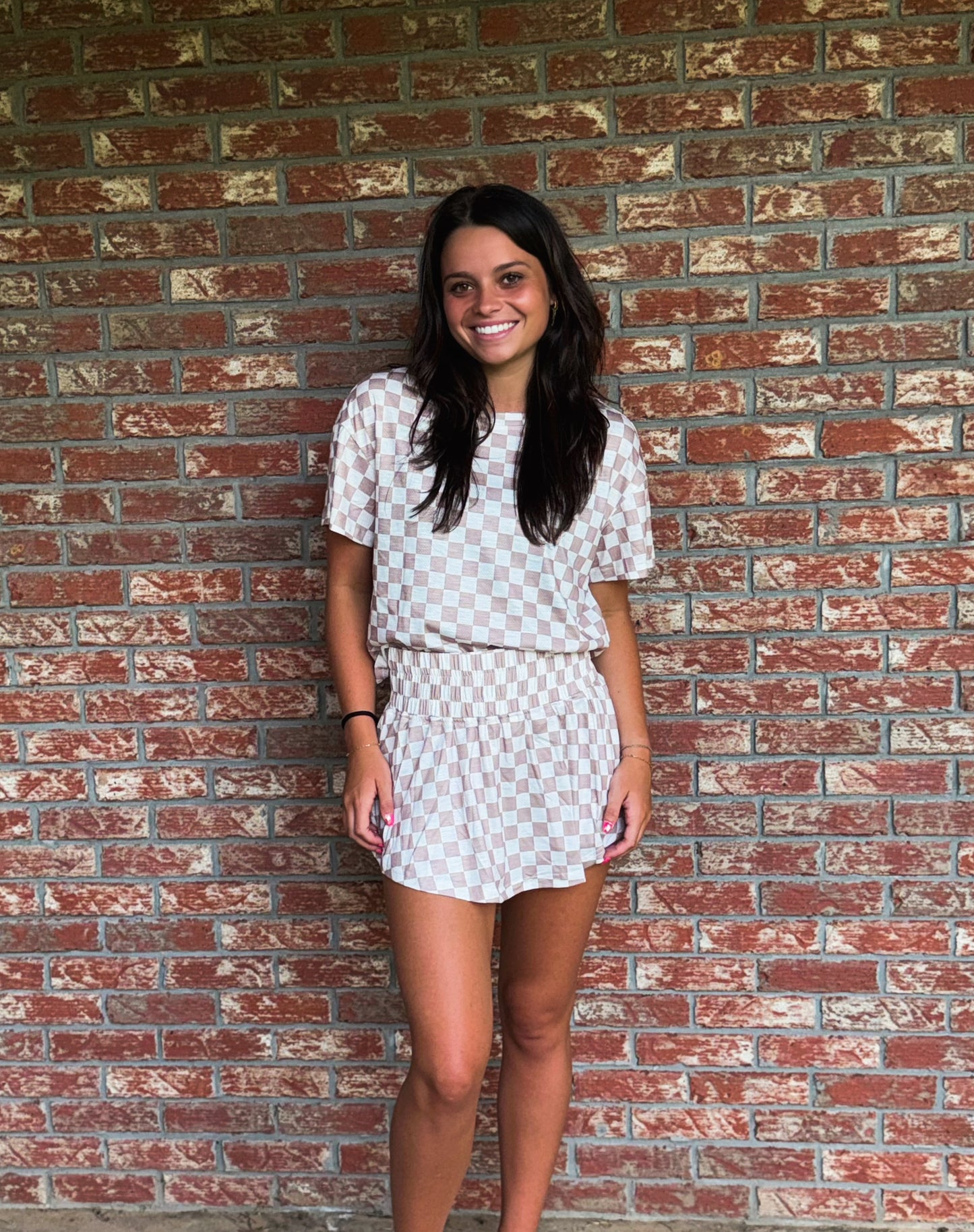Checkerboard Top & High Waist Skorts 2 Piece Set