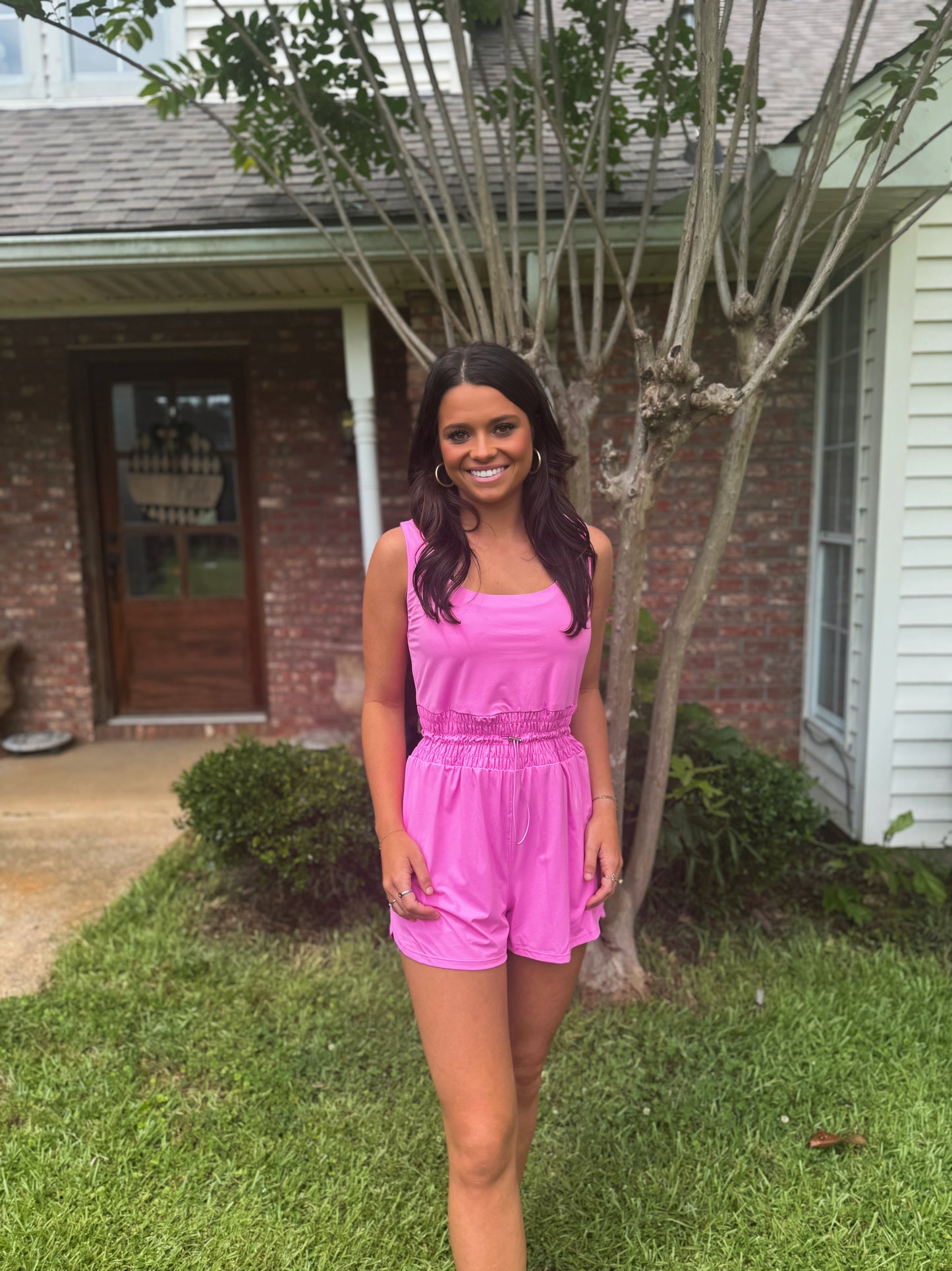 Solid Sleeveless Drawstring Waist Romper